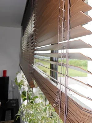 zbliżenie -żaluzje laminowane 50mm orzech v.12